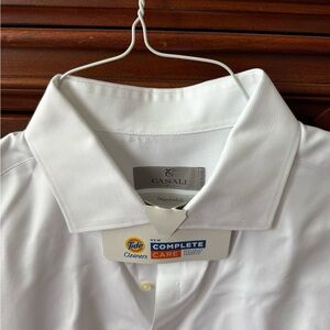 Canali White, Open Collar  Men's Shirt with slight texture. Size 17.